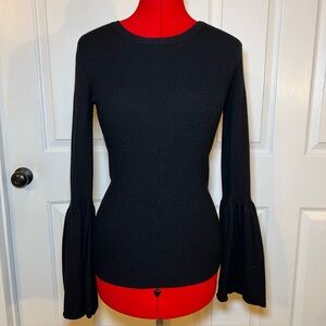 BCBGMaxazria Black Ribbed Long Bell Trumpet Sleeve Knit Sweater Womens Medium
